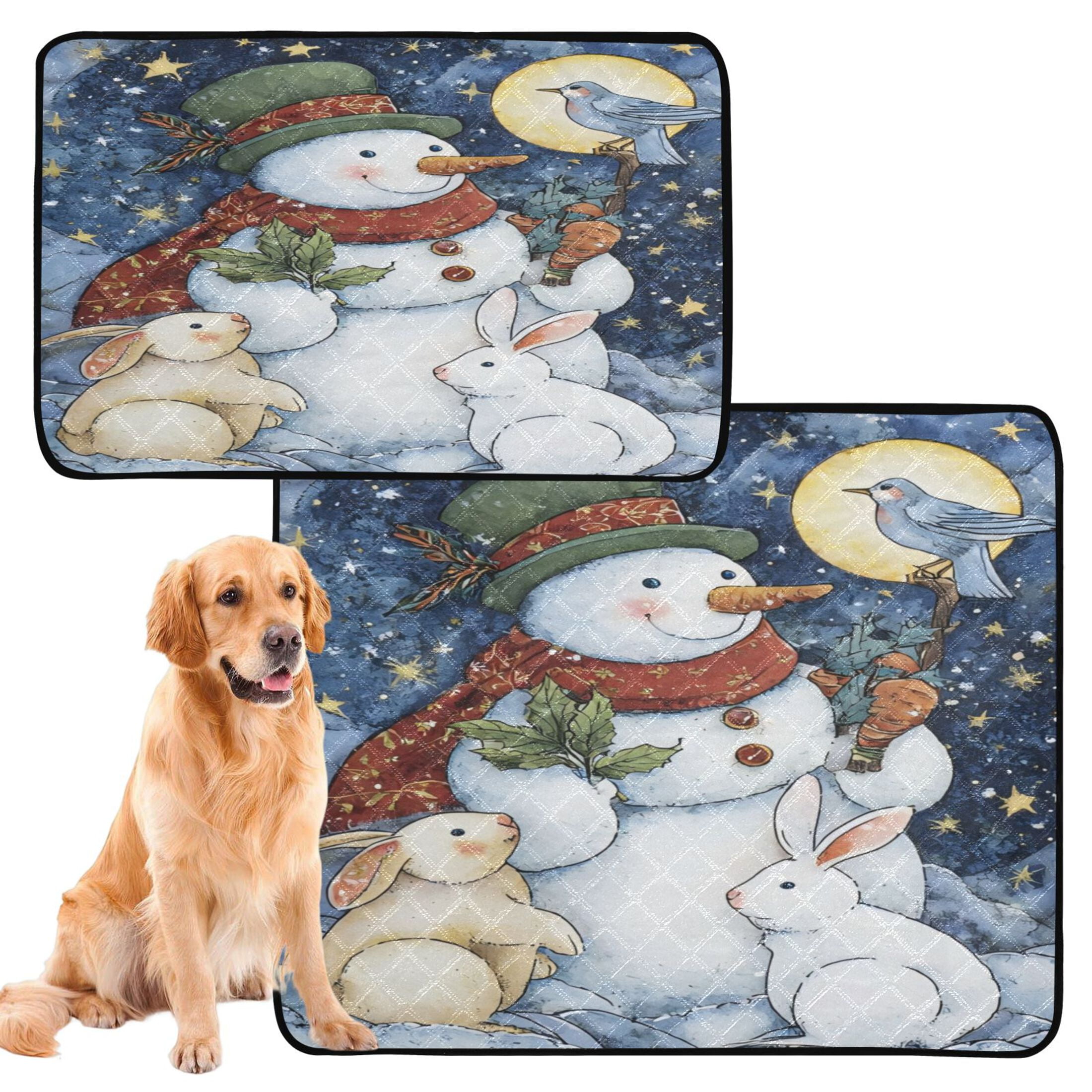 Qxltty Snowman with Rabbits Cat litter Pads Pet Set of 2 Diaper Mats Center Anti-leakage Layer Absorbent Soft and Comfortable