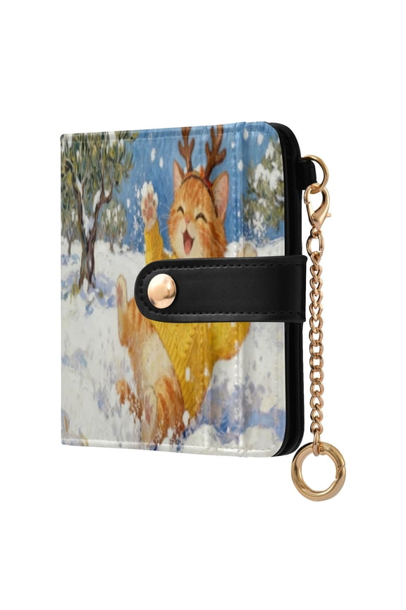 Snowy Fun Kitten Ladies Wallet Rfid Slim Thin Compact Credit Card Women Wallet Zipper Coin Pocket and ID Window for Female Gifts