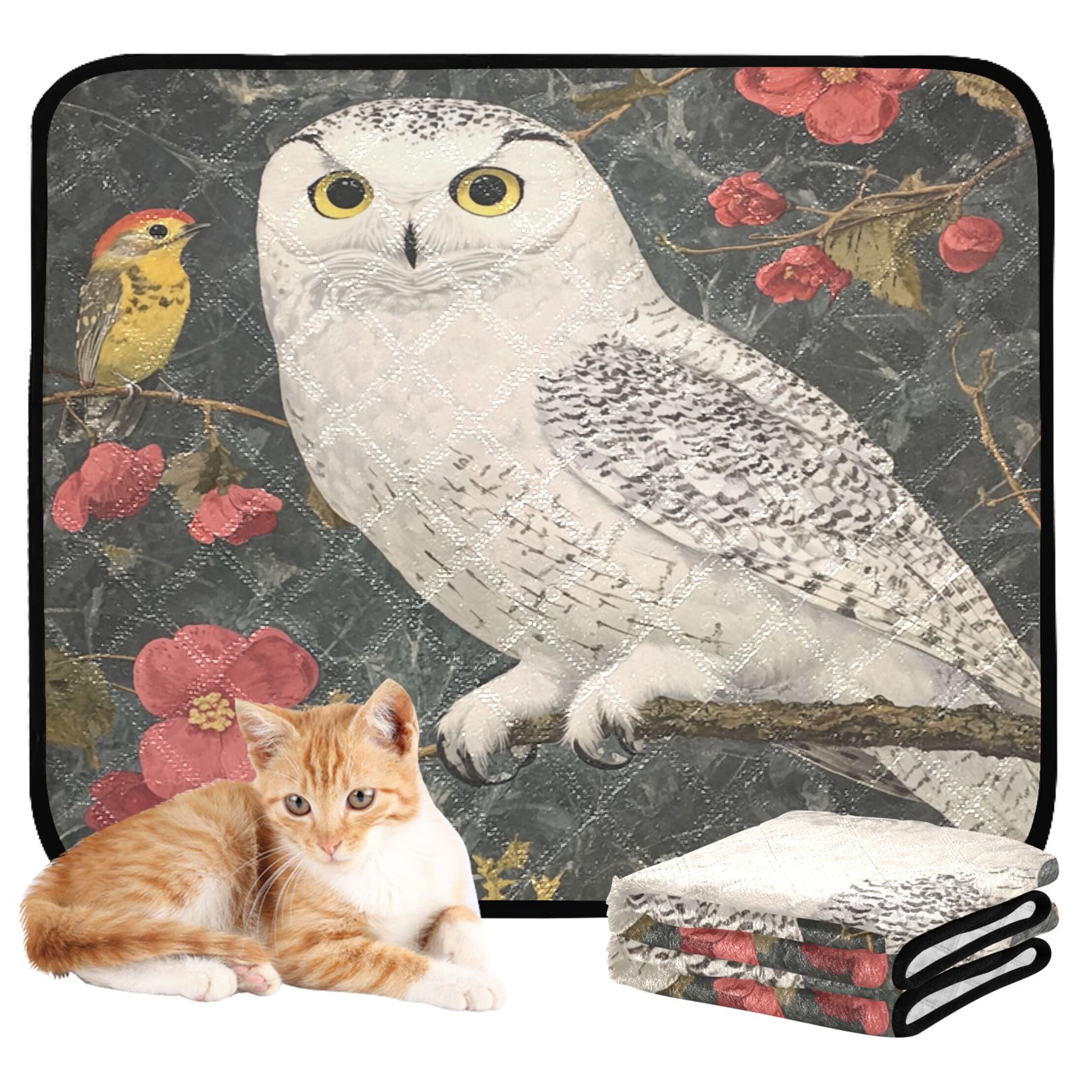 Qxltty Snowy Owl Cat litter Pads Pet Set of 3 Diaper Mats Center Anti-leakage Layer Absorbent Soft and Comfortable