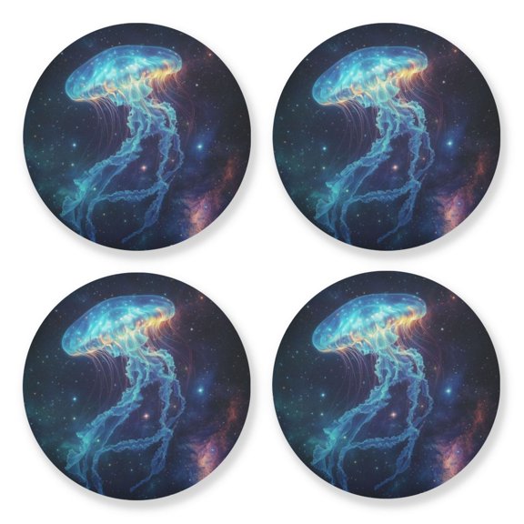 Qxltty Space Jellyfish Wooden Coasters Set of 4 Fun and Practical Perfectly Non-Slip Warm Home Accent