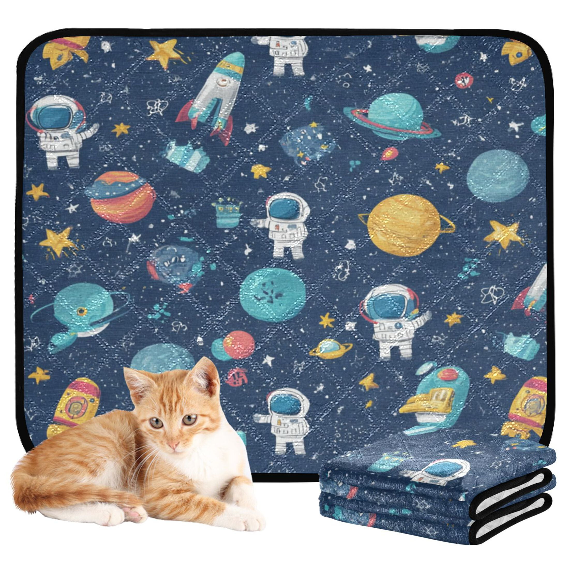 Qxltty Space Themed Cat litter Pads Pet Set of 3 Diaper Mats Center Anti-leakage Layer Absorbent Soft and Comfortable