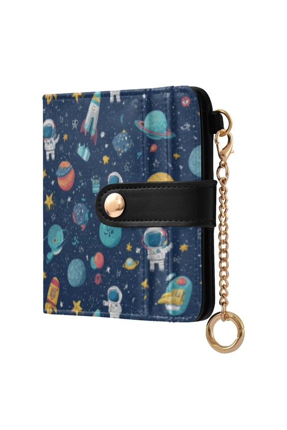 Space Themed Ladies Wallet Rfid Slim Thin Compact Credit Card Women Wallet Zipper Coin Pocket and ID Window for Female Gifts