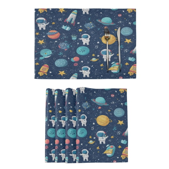 Qxltty Space Themed Placemats Set of 4 Heat Resistant Non-Slip Place mat for Dining Table Washable Durable Polyester Woven Table Decorations