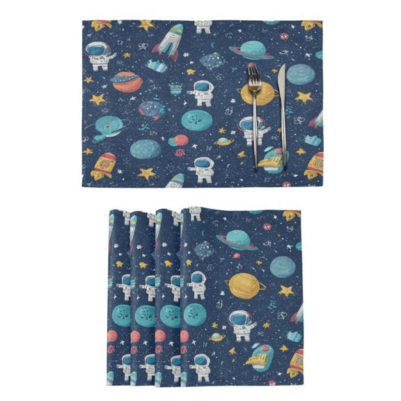 Qxltty Space Themed Placemats Set of 6 Heat Resistant Non-Slip Place mat for Dining Table Washable Durable Polyester Woven Table Decorations
