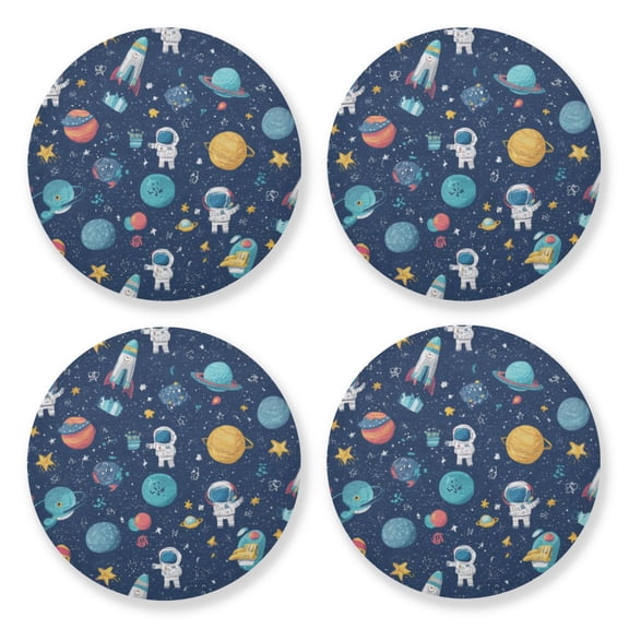 Qxltty Space Themed Wooden Coasters Set of 4 Fun and Practical Perfectly Non-Slip Warm Home Accent