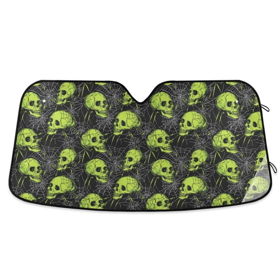 Qxltty Spiderweb Green Skull Car Windshield Sunshades Foldable UV Rays Sun Visor Protector Keep Your Vehicle Cool 53×23.5in