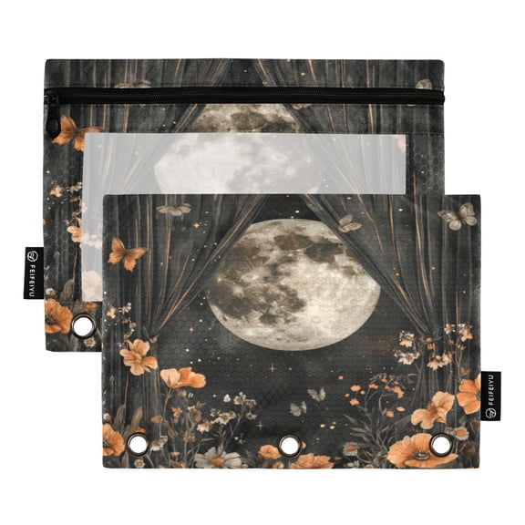 Qxltty Spiritual Night Pencil Pouches for 3 Ring Binder Clear Window Zipper Pencil Case for Office College Supplies