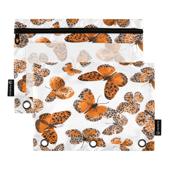 Qxltty Spotted Butterfly Pencil Pouches for 3 Ring Binder Clear Window Zipper Pencil Case for Office College Supplies