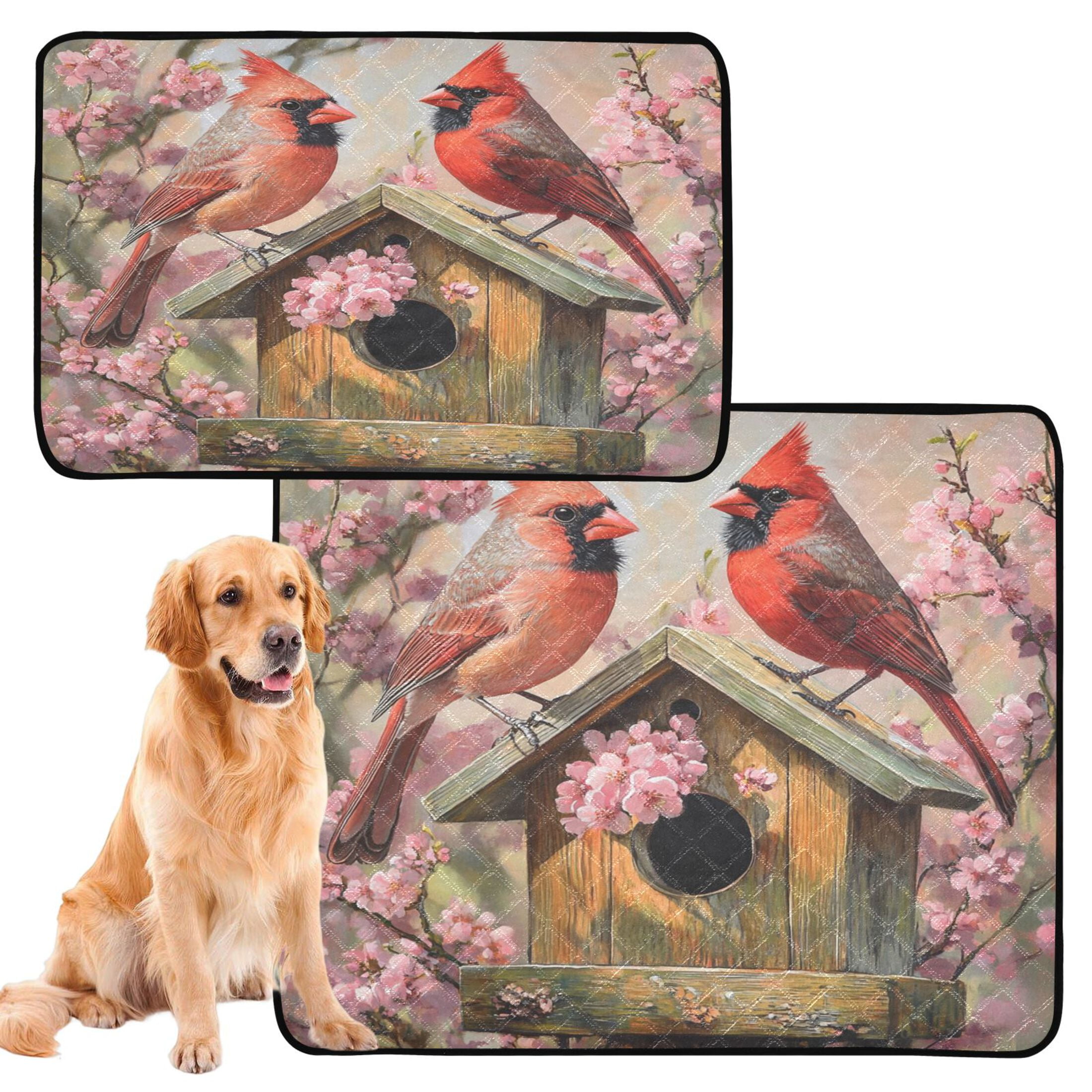Qxltty Spring Cardinal Bird Cat litter Pads Pet Set of 2 Diaper Mats Center Anti-leakage Layer Absorbent Soft and Comfortable