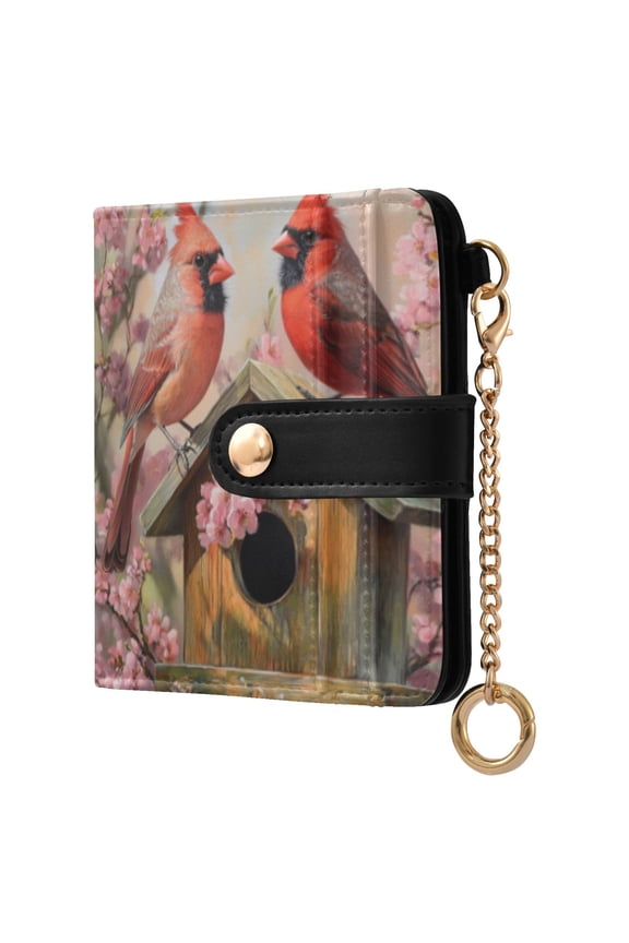 Spring Cardinal Bird Ladies Wallet Rfid Slim Thin Compact Credit Card Women Wallet Zipper Coin Pocket and ID Window for Female Gifts