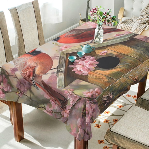 Qxltty Spring Cardinal Bird Square Tablecloth 54×54in Thick Wrinkle Resistant Heat Proof Durable Table Cover for Dining Table