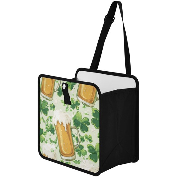 Qxltty St Patricks Beer Cloverleaf Car Dumpster Collapsible Rear Seat Suspension Trash for Front Seat Center Console in Vehicle