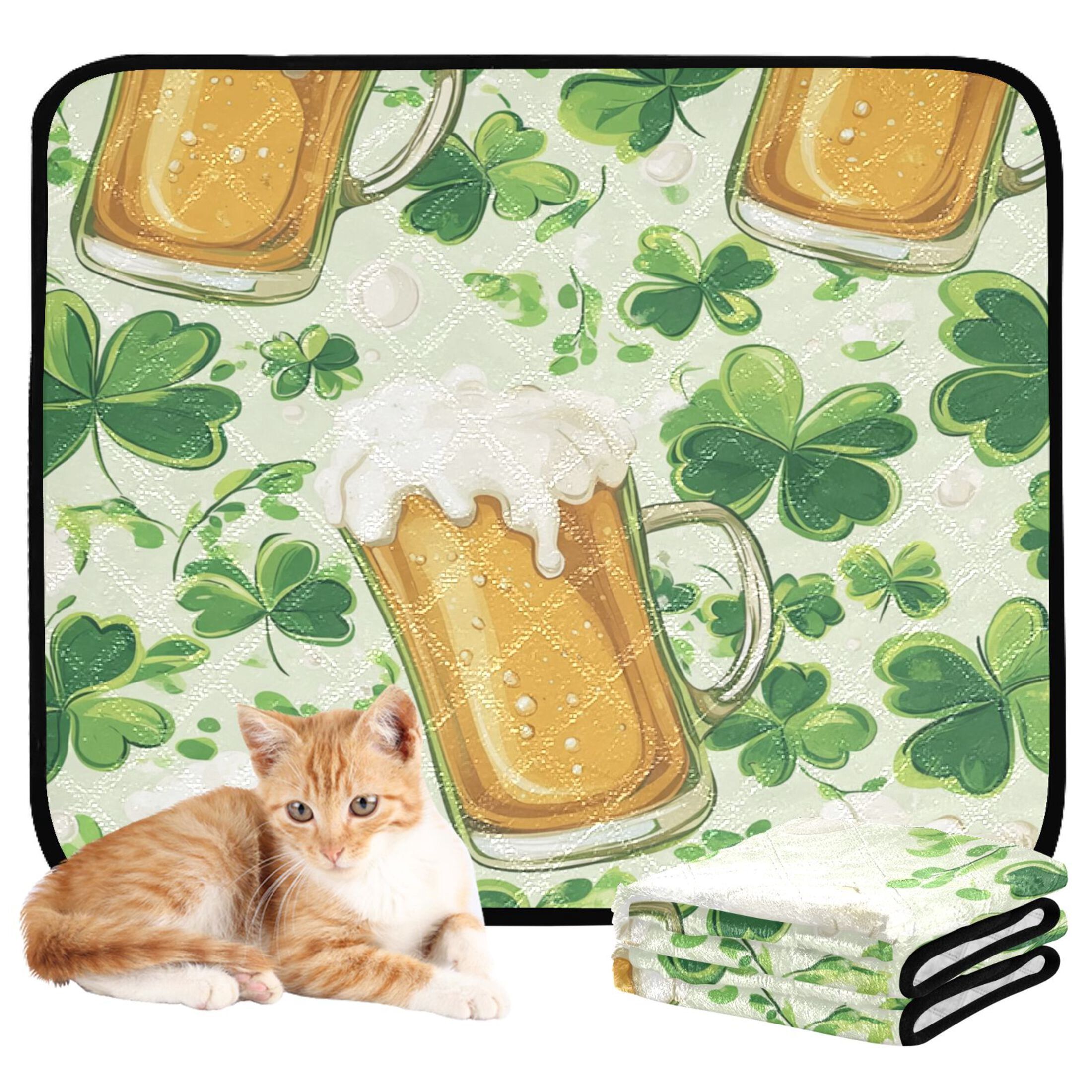 Qxltty St Patricks Beer Cloverleaf Cat litter Pads Pet Set of 3 Diaper Mats Center Anti-leakage Layer Absorbent Soft and Comfortable