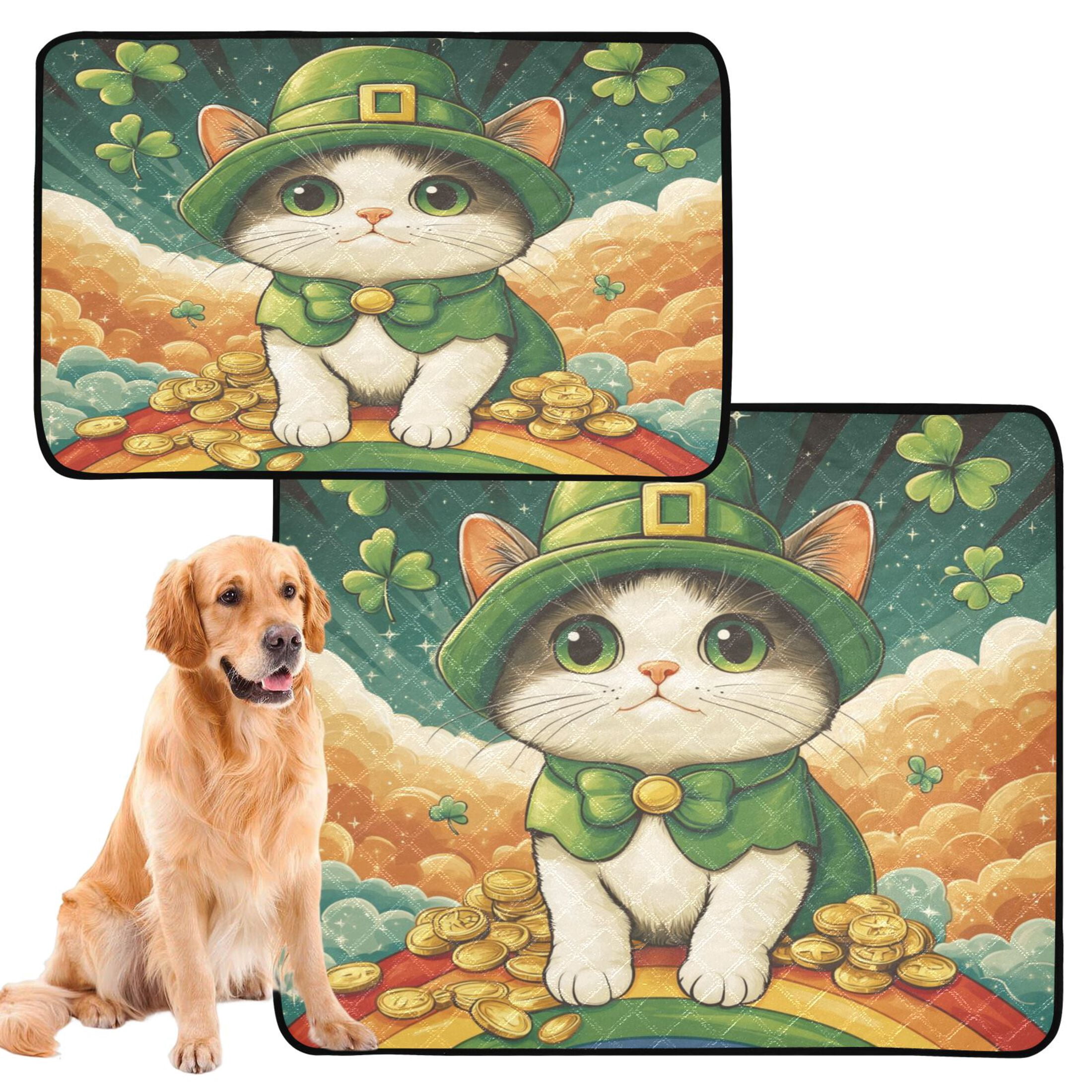 Qxltty St Patricks Cat Cat litter Pads Pet Set of 2 Diaper Mats Center Anti-leakage Layer Absorbent Soft and Comfortable