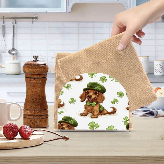 Qxltty St Patricks Dachshund in A Shamrock Hat Pattern Acrylic Napkin Holder Set of 2 Transparent Dining Table Kitchen Cafeteria Home Decor 4.1x4.9x1.97in