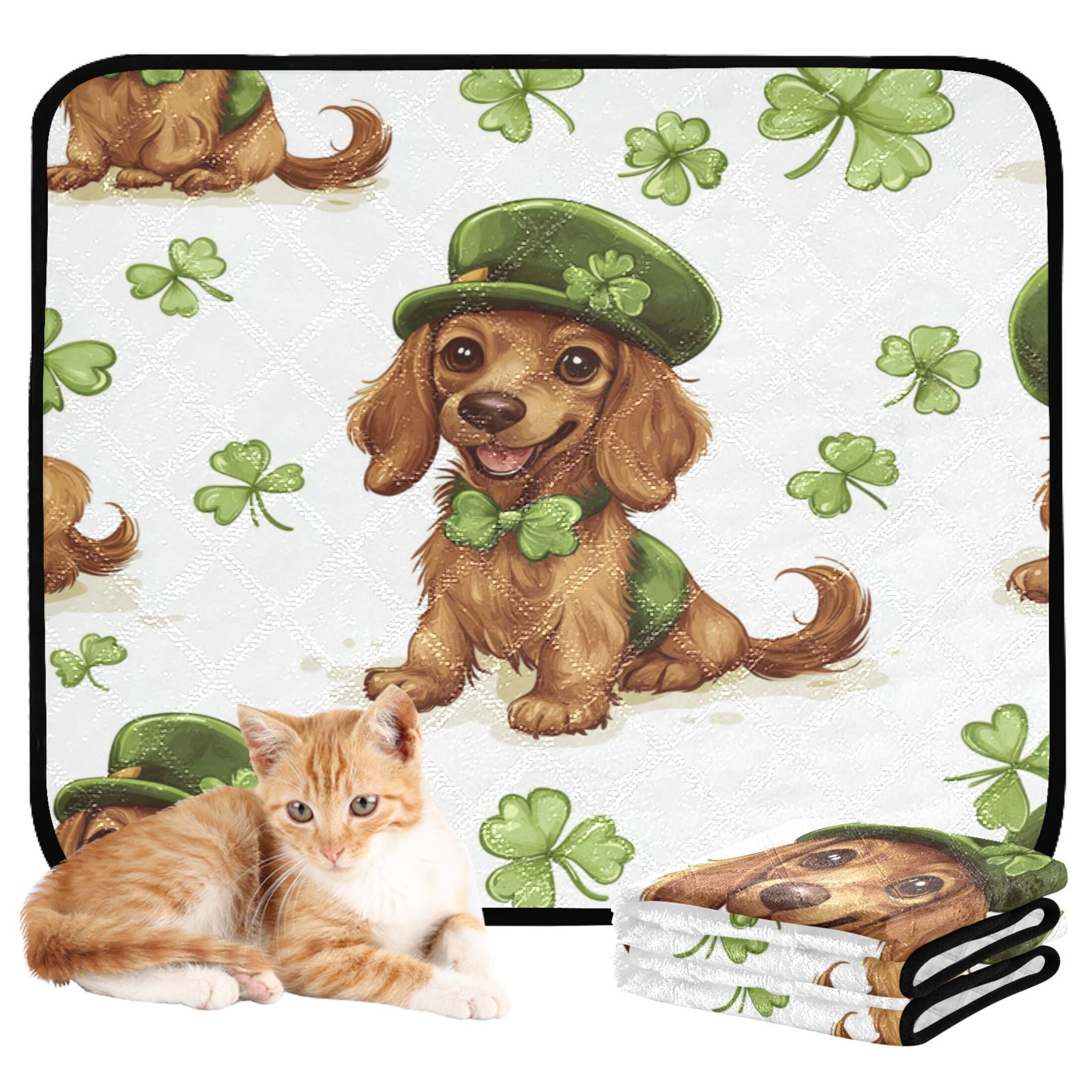 Qxltty St Patricks Dachshund in A Shamrock Hat Pattern Cat litter Pads Pet Set of 3 Diaper Mats Center Anti-leakage Layer Absorbent Soft and Comfortable