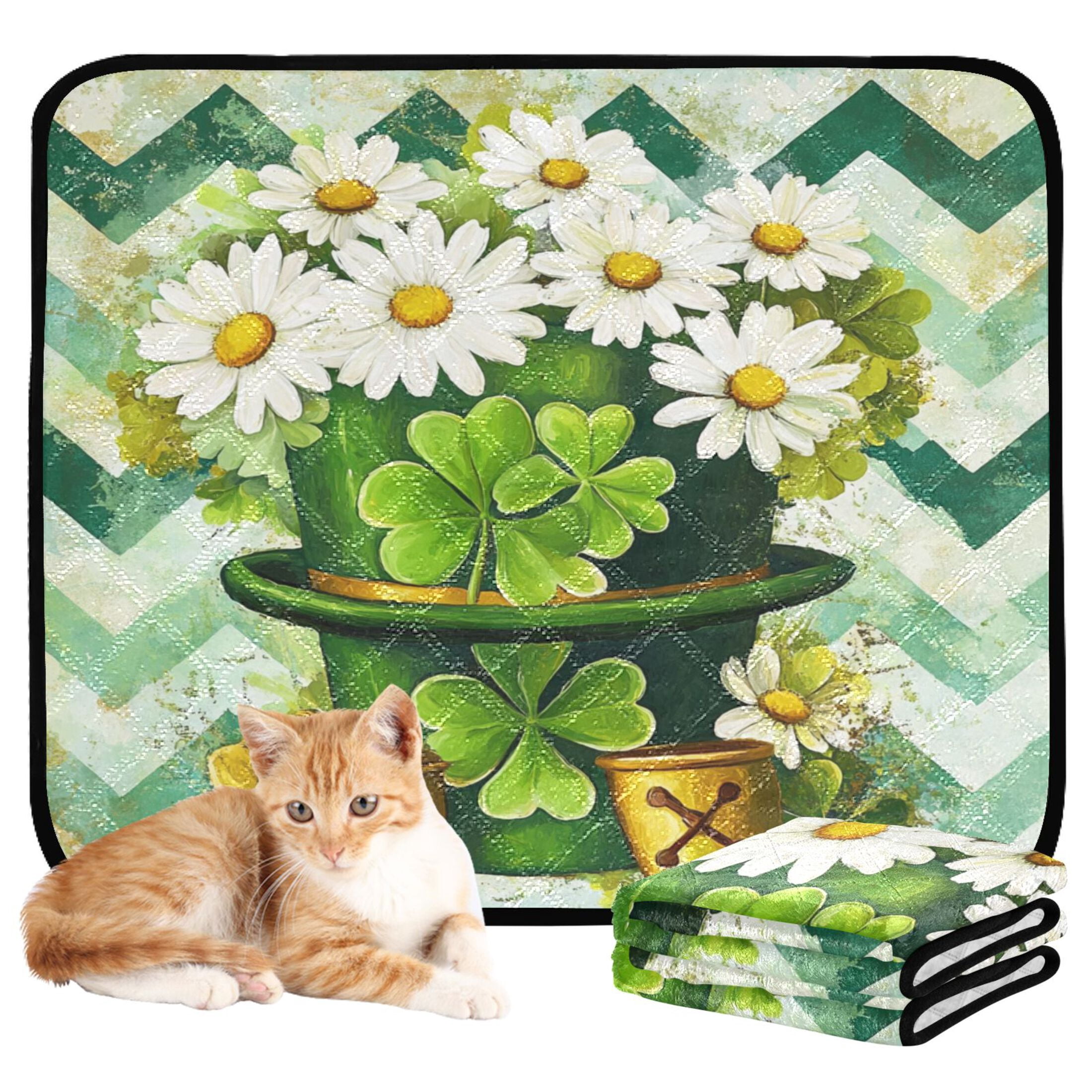 Qxltty St Patricks Daisies Hat Cat litter Pads Pet Set of 3 Diaper Mats Center Anti-leakage Layer Absorbent Soft and Comfortable