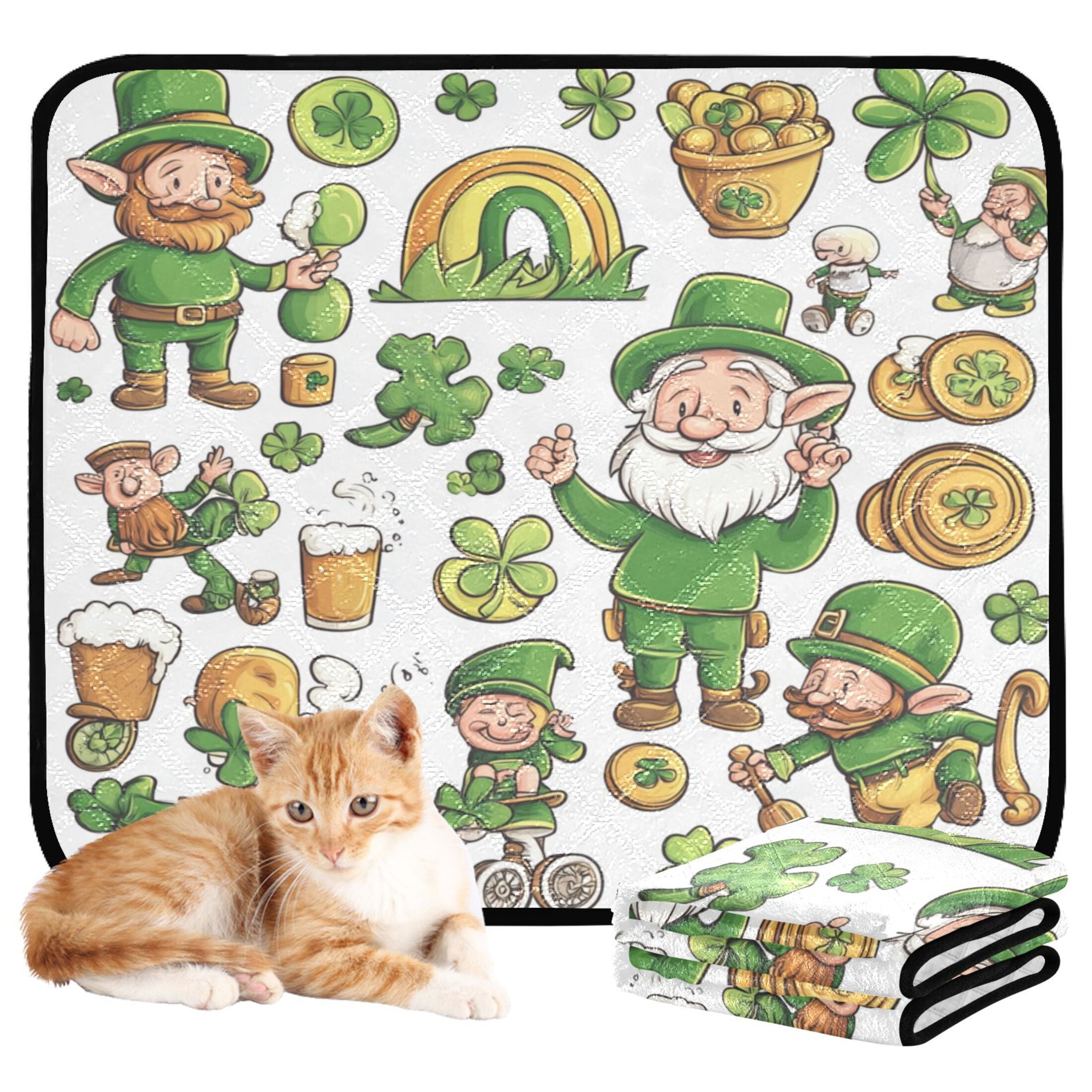 Qxltty St Patricks Day Elements Cat litter Pads Pet Set of 3 Diaper Mats Center Anti-leakage Layer Absorbent Soft and Comfortable