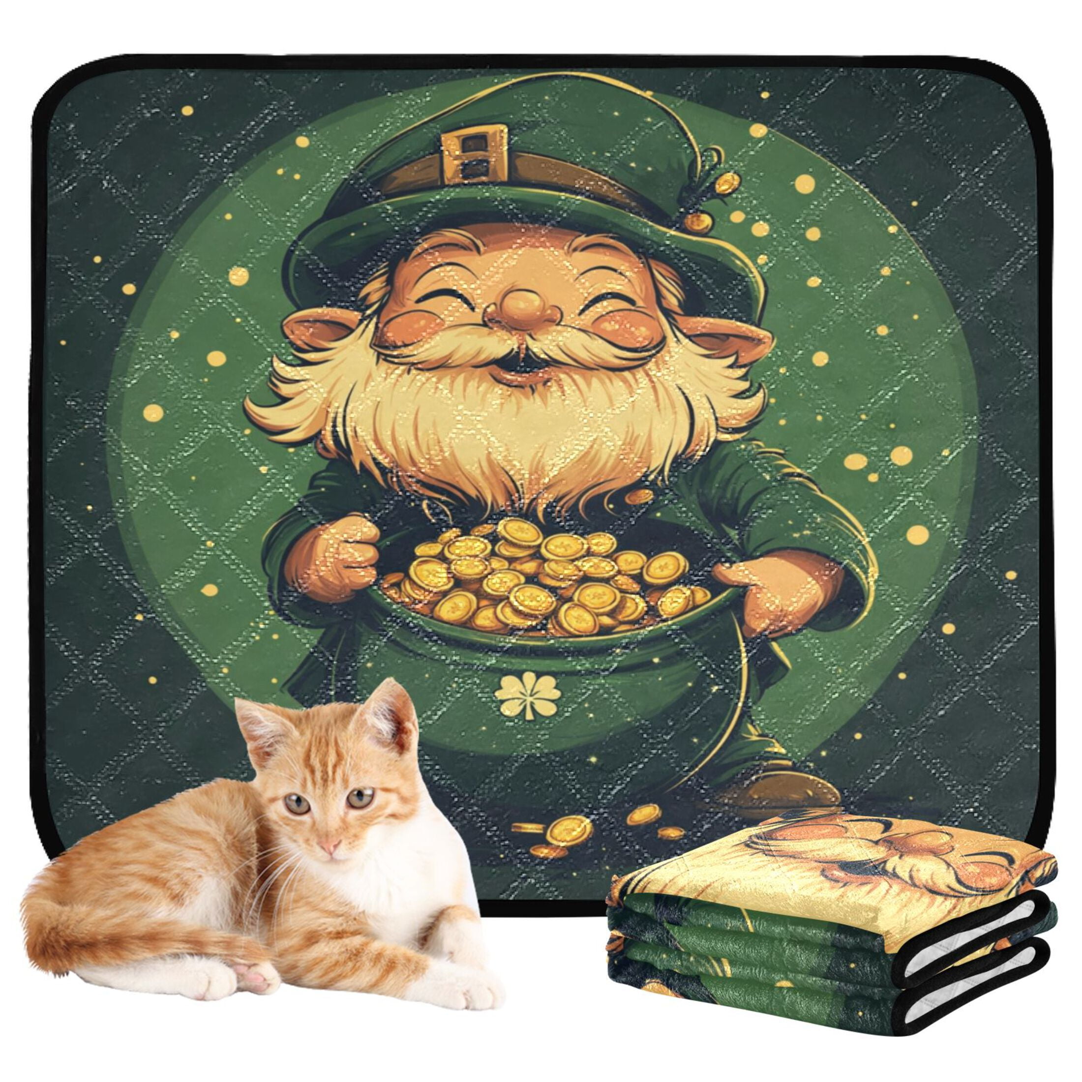 Qxltty St Patricks Dwarf Demon Cat litter Pads Pet Set of 3 Diaper Mats Center Anti-leakage Layer Absorbent Soft and Comfortable