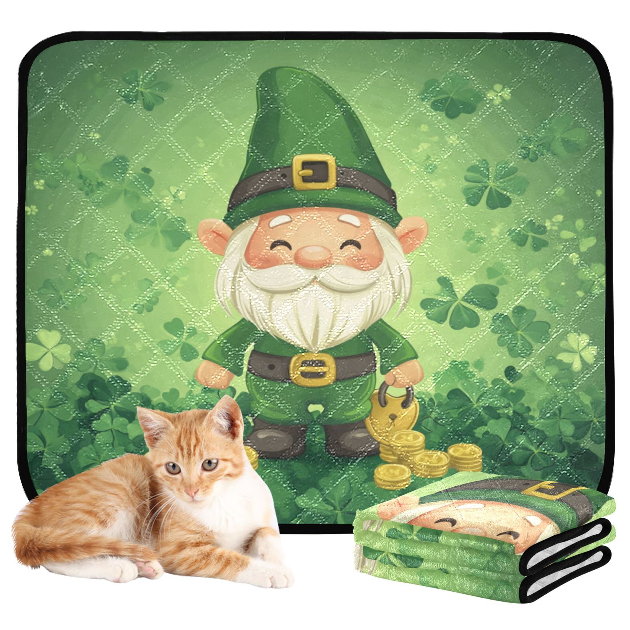 Qxltty St Patricks Gnome Cat litter Pads Pet Set of 3 Diaper Mats Center Anti-leakage Layer Absorbent Soft and Comfortable