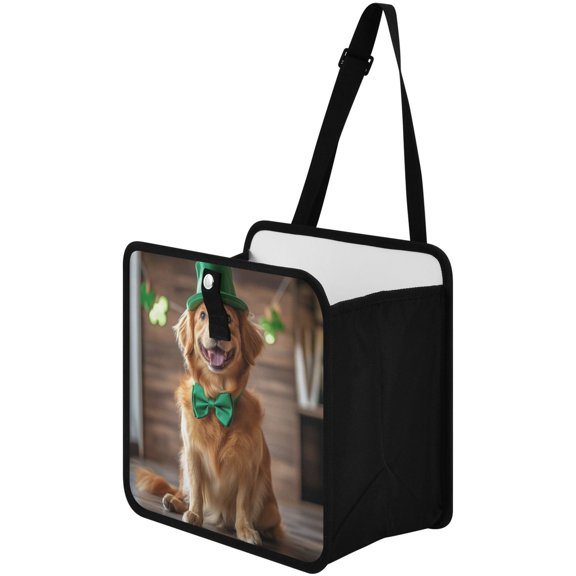 Qxltty St Patricks Golden Retriever Car Dumpster Collapsible Rear Seat Suspension Trash for Front Seat Center Console in Vehicle