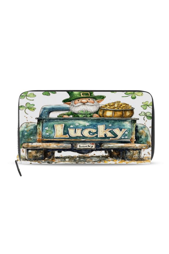 St Patricks Lucky Car Women's Leather Wallet Fashion Retro Multi Card Holder with Cell Phone Pocket Mothers Day Gifts