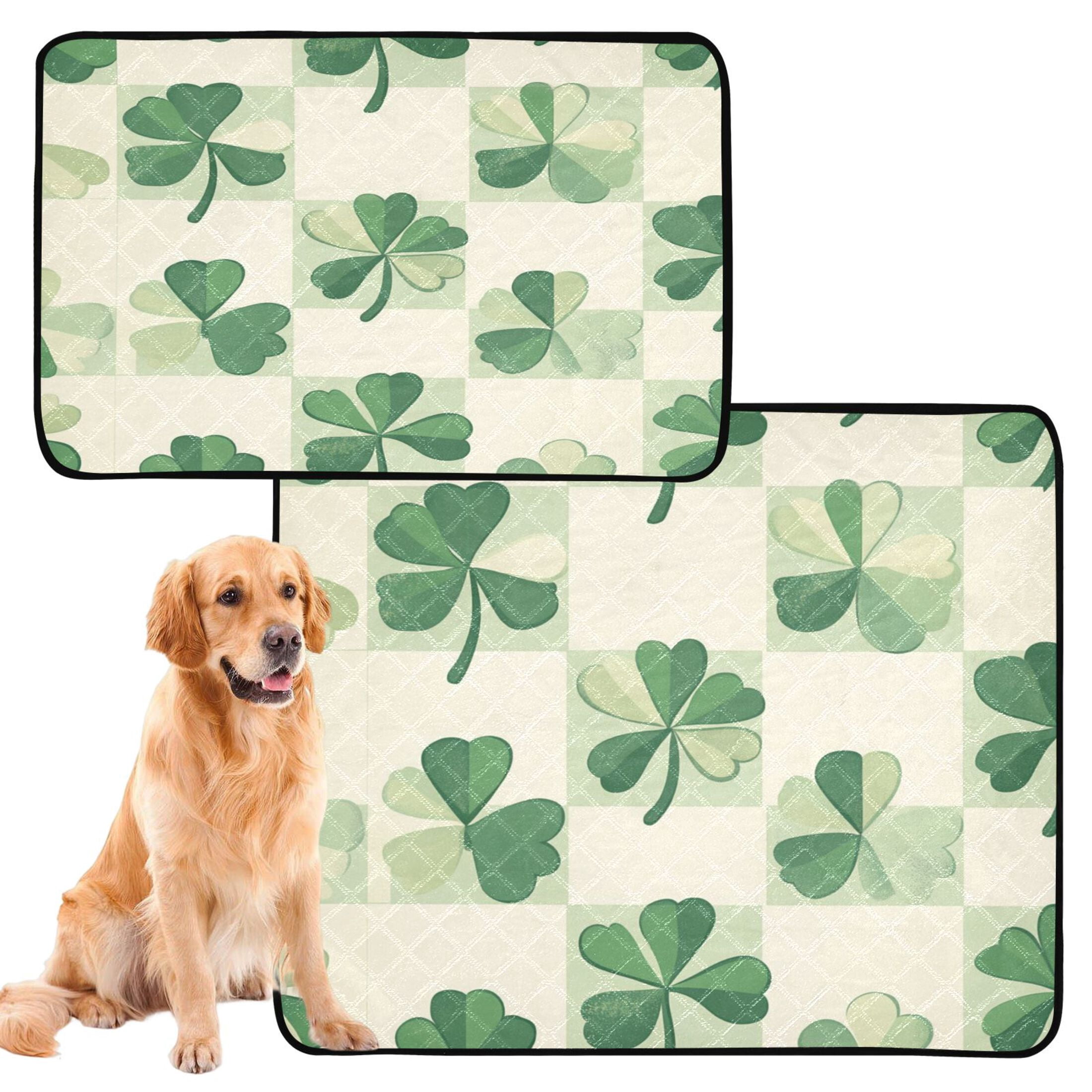 Qxltty St Patricks Lucky Clover Cat litter Pads Pet Set of 2 Diaper Mats Center Anti-leakage Layer Absorbent Soft and Comfortable