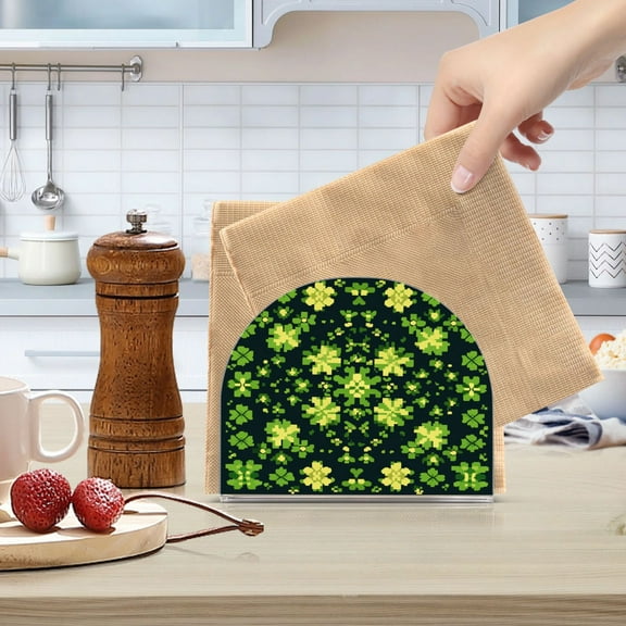 Qxltty St Patricks Vintage Clover Acrylic Napkin Holder Set of 1 Transparent Dining Table Kitchen Cafeteria Home Decor 4.1x4.9x1.97in