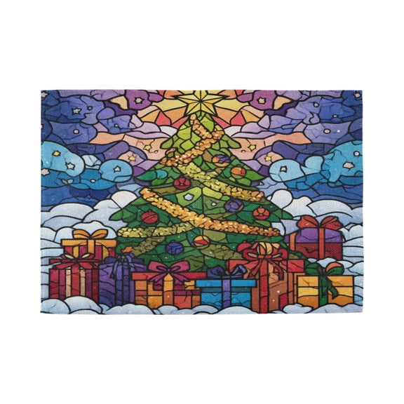 Qxltty Stained Glass Christmas Tree Placemats Set of 1 Heat Resistant Non-Slip Place mat for Dining Table Washable Durable Polyester Woven Table Decorations