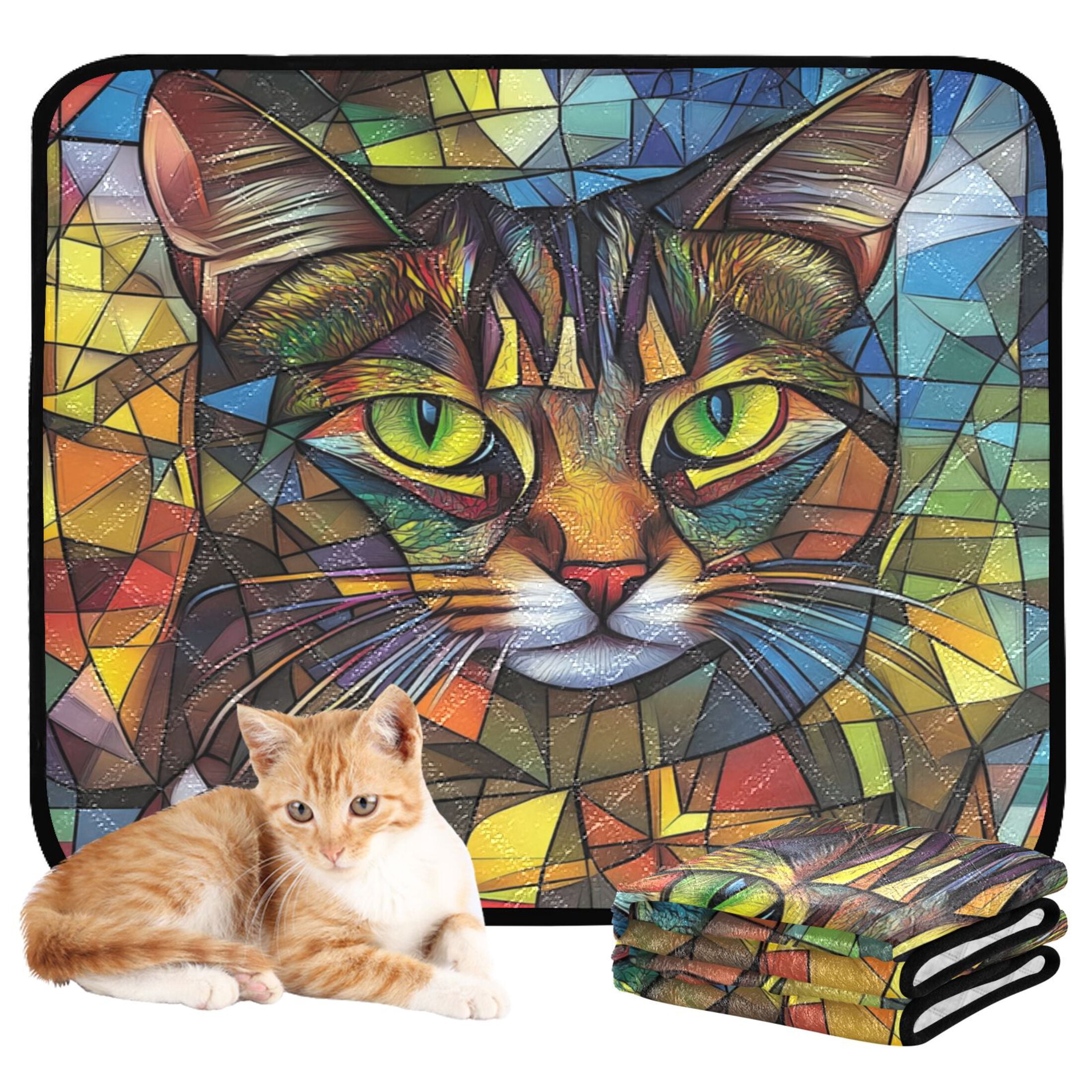 Qxltty Stained Glass Civet Cat Cat litter Pads Pet Set of 3 Diaper Mats Center Anti-leakage Layer Absorbent Soft and Comfortable