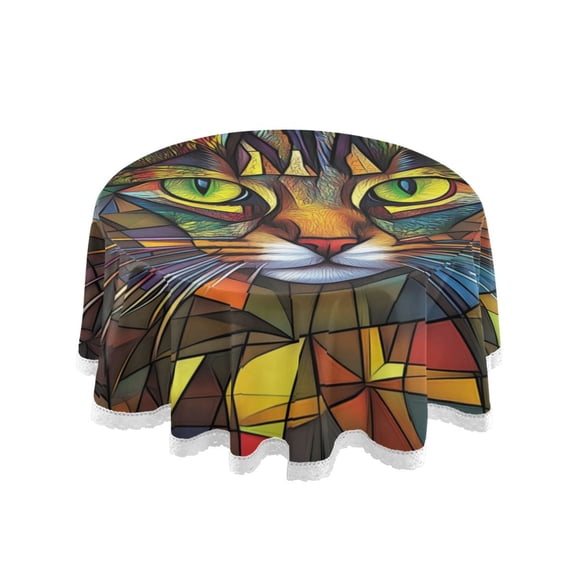 Qxltty Stained Glass Civet Cat Round Tablecloth 60 Inch Dia Washable Table Cover with Dust-Proof Wrinkle Resistant for Restaurant Picnic Indoor and Outdoor Dining