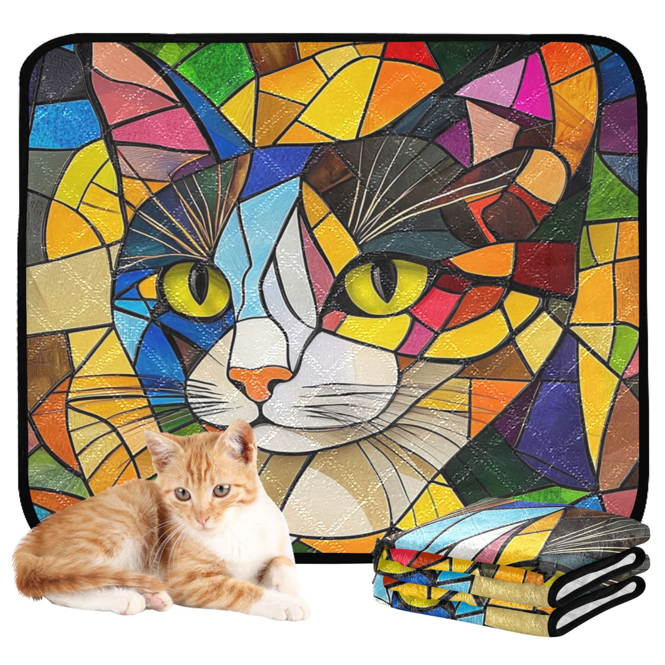 Qxltty Stained Glass Civet Cat litter Pads Pet Set of 3 Diaper Mats Center Anti-leakage Layer Absorbent Soft and Comfortable