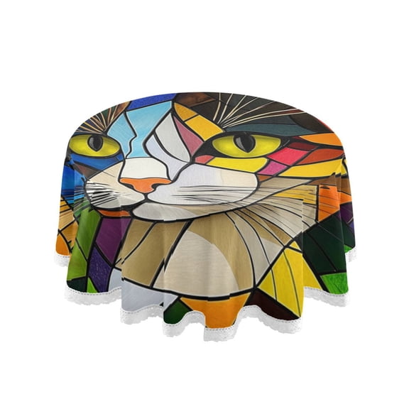 Qxltty Stained Glass Civet Round Tablecloth 60 Inch Dia Washable Table Cover with Dust-Proof Wrinkle Resistant for Restaurant Picnic Indoor and Outdoor Dining