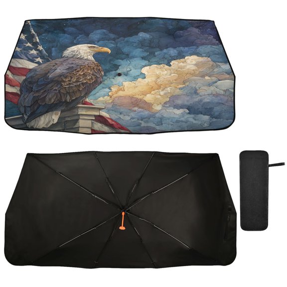 Qxltty Star Cloud Freedom Eagle Car Windshield Sunshade Umbrella Quality Black Rubberized Fabric Can Effectively Block UV Rays Heat