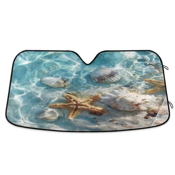 Qxltty Starfish Seashell on Beach Car Windshield Sunshades Foldable UV Rays Sun Visor Protector Keep Your Vehicle Cool 53×23.5in
