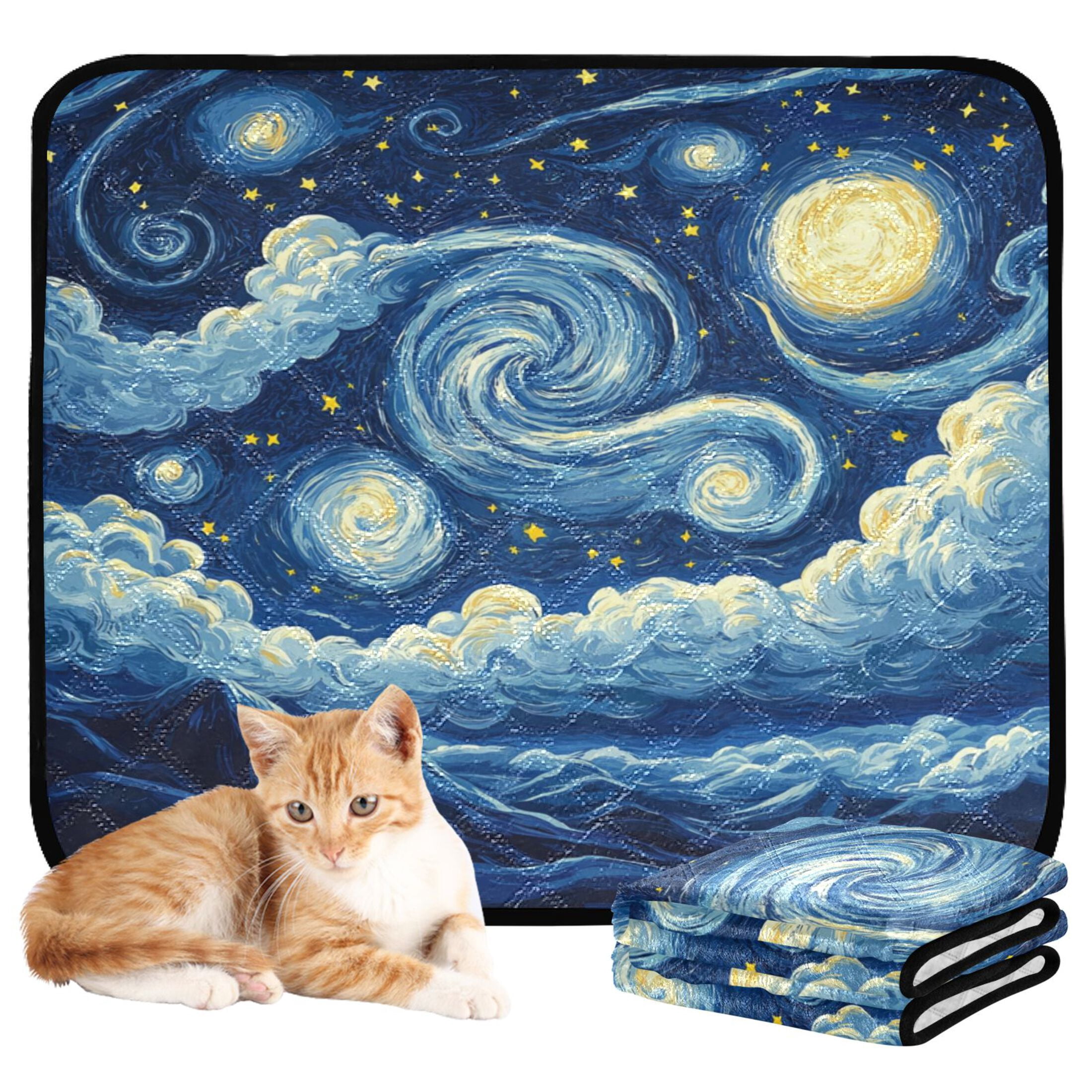 Qxltty Starry Night Cat litter Pads Pet Set of 3 Diaper Mats Center Anti-leakage Layer Absorbent Soft and Comfortable