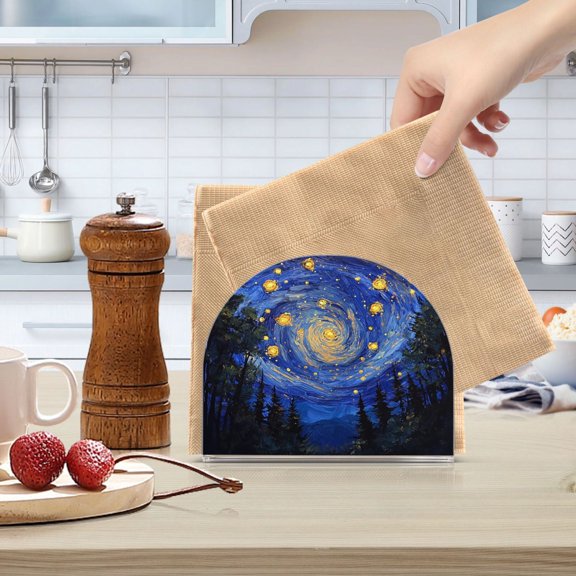 Qxltty Starry Night Sky with Fireflies Acrylic Napkin Holder Set of 2 Transparent Dining Table Kitchen Cafeteria Home Decor 4.1x4.9x1.97in