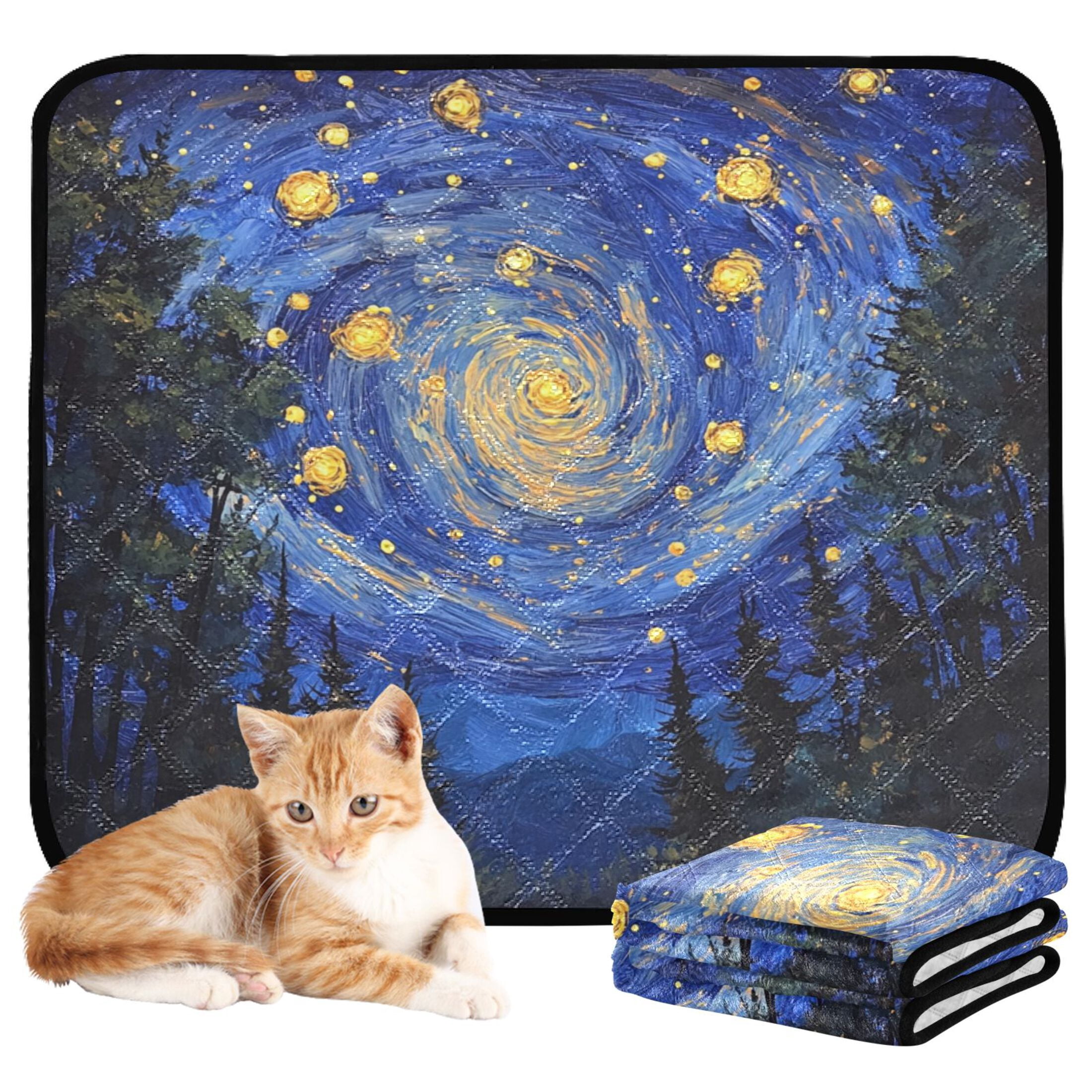 Qxltty Starry Night Sky with Fireflies Cat litter Pads Pet Set of 3 Diaper Mats Center Anti-leakage Layer Absorbent Soft and Comfortable