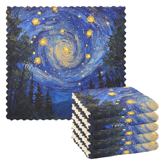 Qxltty Starry Night Sky with Fireflies Kitchen Towels Set of 6 Ultra Soft Absorbent Quick Drying Dish Cloths 11 x 11in