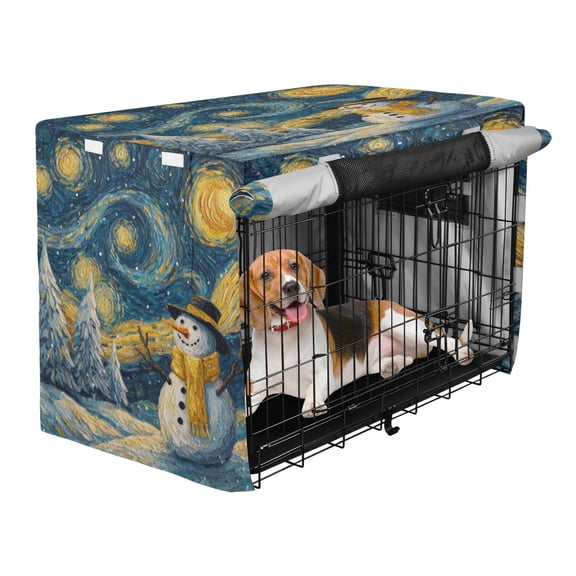 Qxltty Starry Night Snowman Crate Cover Durable Oxford Cloth Pet Kennel Sunshade Universal Fit for 47in Wire Cage
