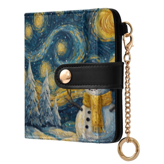 Qxltty Starry Night Snowman Ladies Wallet Rfid Slim Thin Compact Credit Card Women Wallet Zipper Coin Pocket and ID Window for Female Gifts