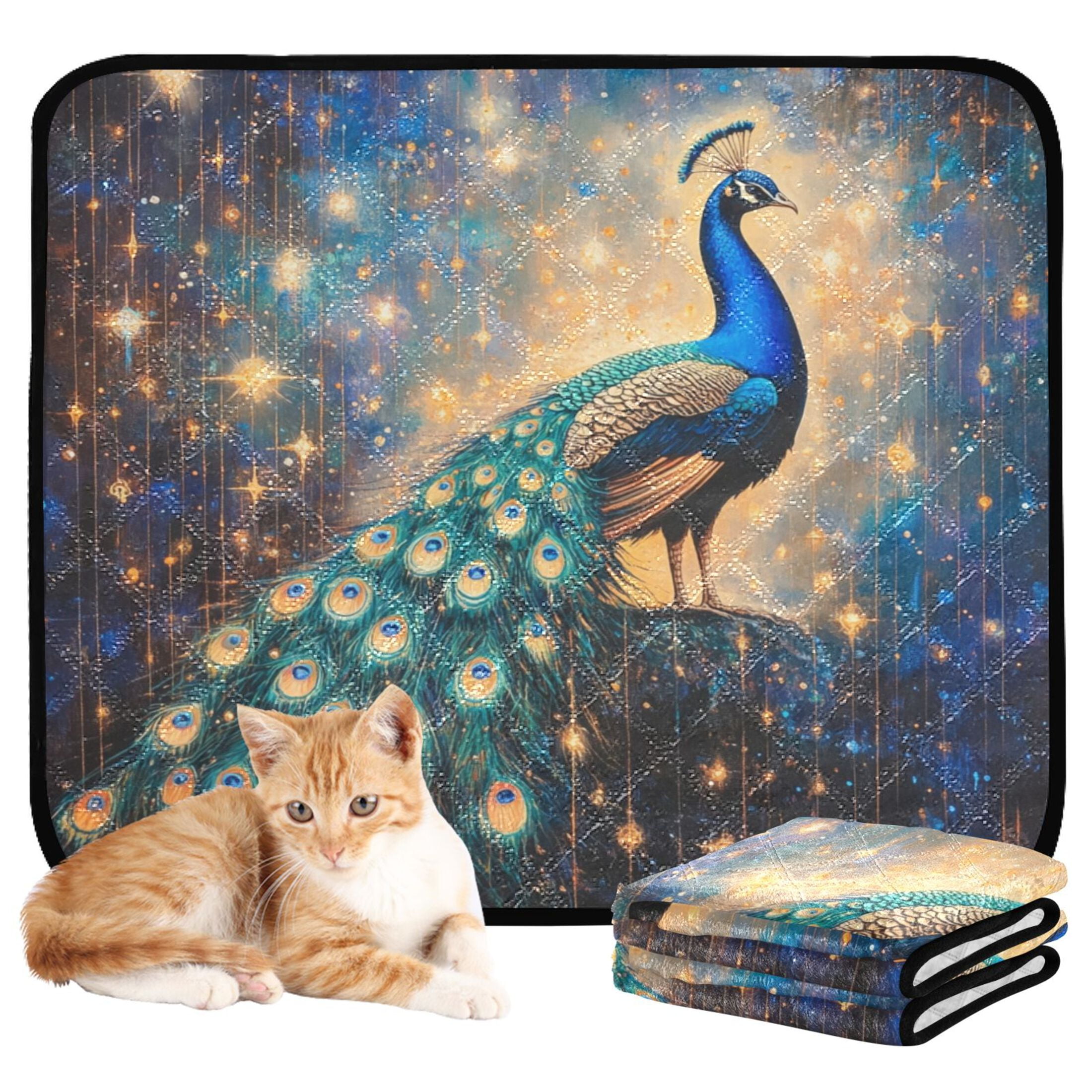 Qxltty Starry Peacock Cat litter Pads Pet Set of 3 Diaper Mats Center Anti-leakage Layer Absorbent Soft and Comfortable