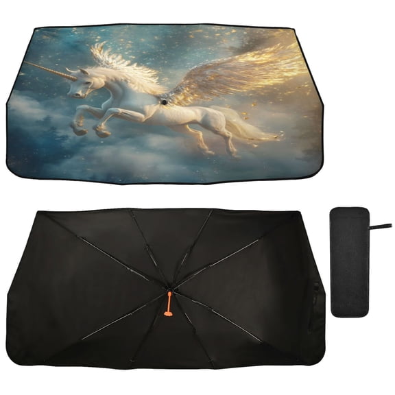 Qxltty Starry Sky Pegasus Car Windshield Sunshade Umbrella Quality Black Rubberized Fabric Can Effectively Block UV Rays Heat