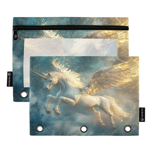 Qxltty Starry Sky Pegasus Pencil Pouches for 3 Ring Binder Clear Window Zipper Pencil Case for Office College Supplies