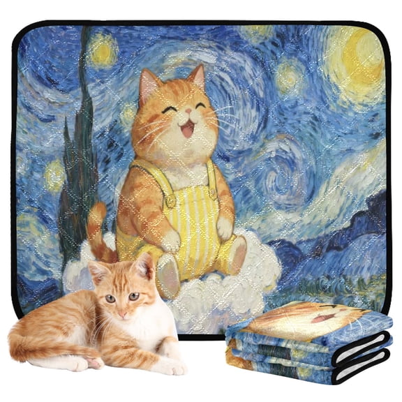 Qxltty Starry Sky Plump Cat Cat litter Pads Pet Set of 3 Diaper Mats Center Anti-leakage Layer Absorbent Soft and Comfortable