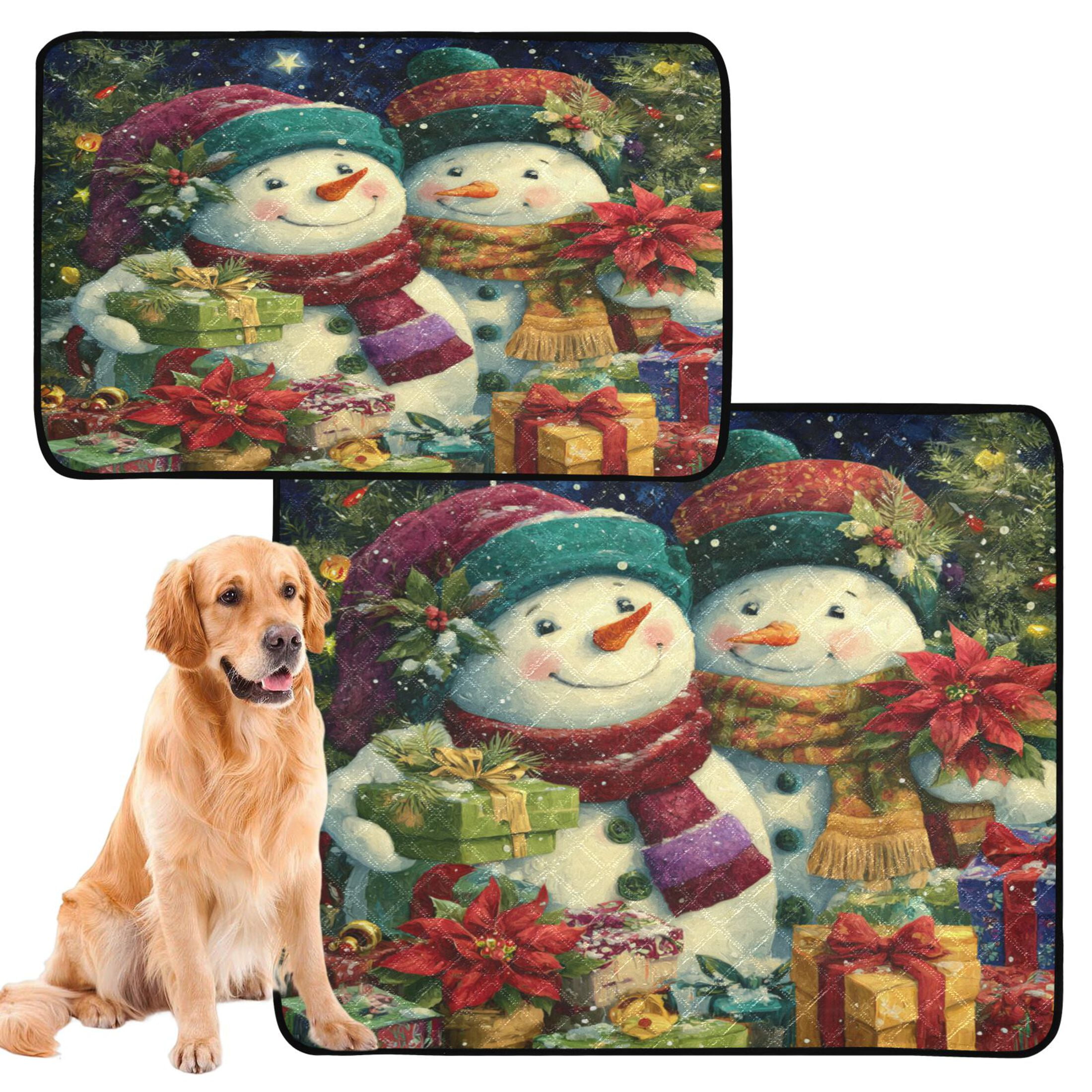 Qxltty Starry Sky Snowman Cat litter Pads Pet Set of 2 Diaper Mats Center Anti-leakage Layer Absorbent Soft and Comfortable