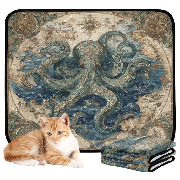 Qxltty Steam Octopus Cat litter Pads Pet Set of 3 Diaper Mats Center Anti-leakage Layer Absorbent Soft and Comfortable