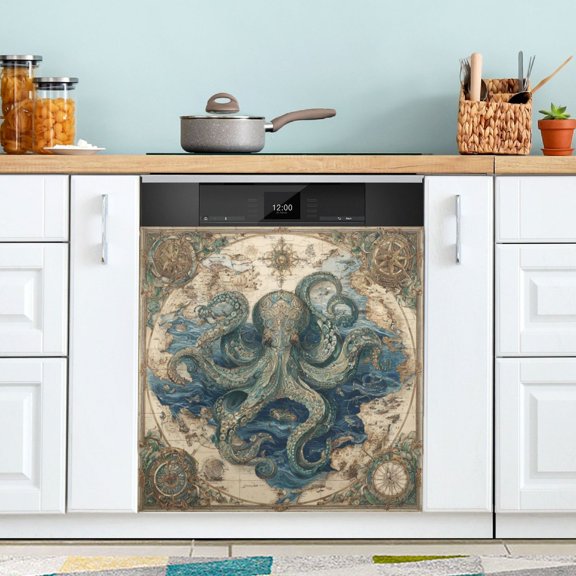 Qxltty Steam Octopus Magnetic Dishwasher Sticker Refrigerator Cover Washing Machine Panel Kitchen Appliance Decoration 2326in