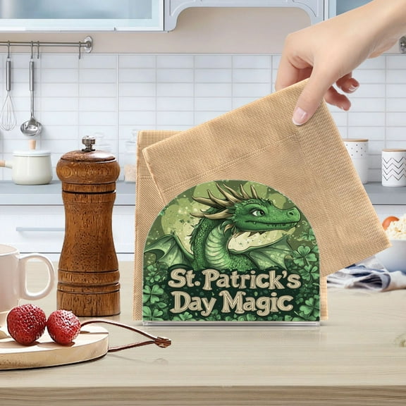 Qxltty Stpatricks Day Anime Dragon Acrylic Napkin Holder Set of 2 Transparent Dining Table Kitchen Cafeteria Home Decor 4.1x4.9x1.97in