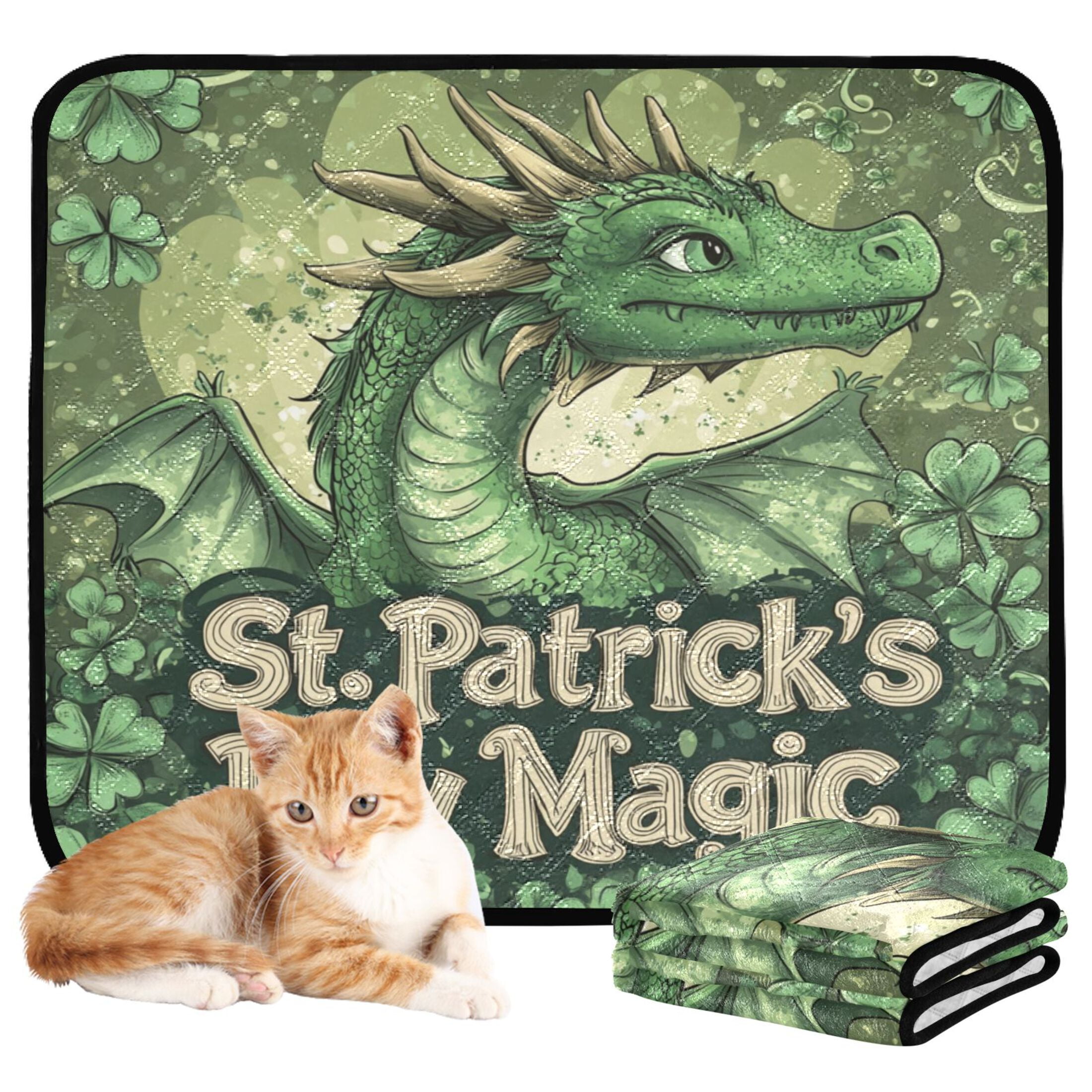 Qxltty Stpatricks Day Anime Dragon Cat litter Pads Pet Set of 3 Diaper Mats Center Anti-leakage Layer Absorbent Soft and Comfortable